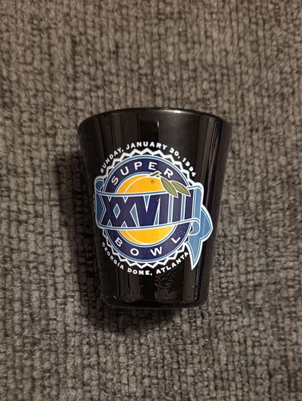 Super Bowl XVIII Commemorative Black Shot Glass. Vintage 1994